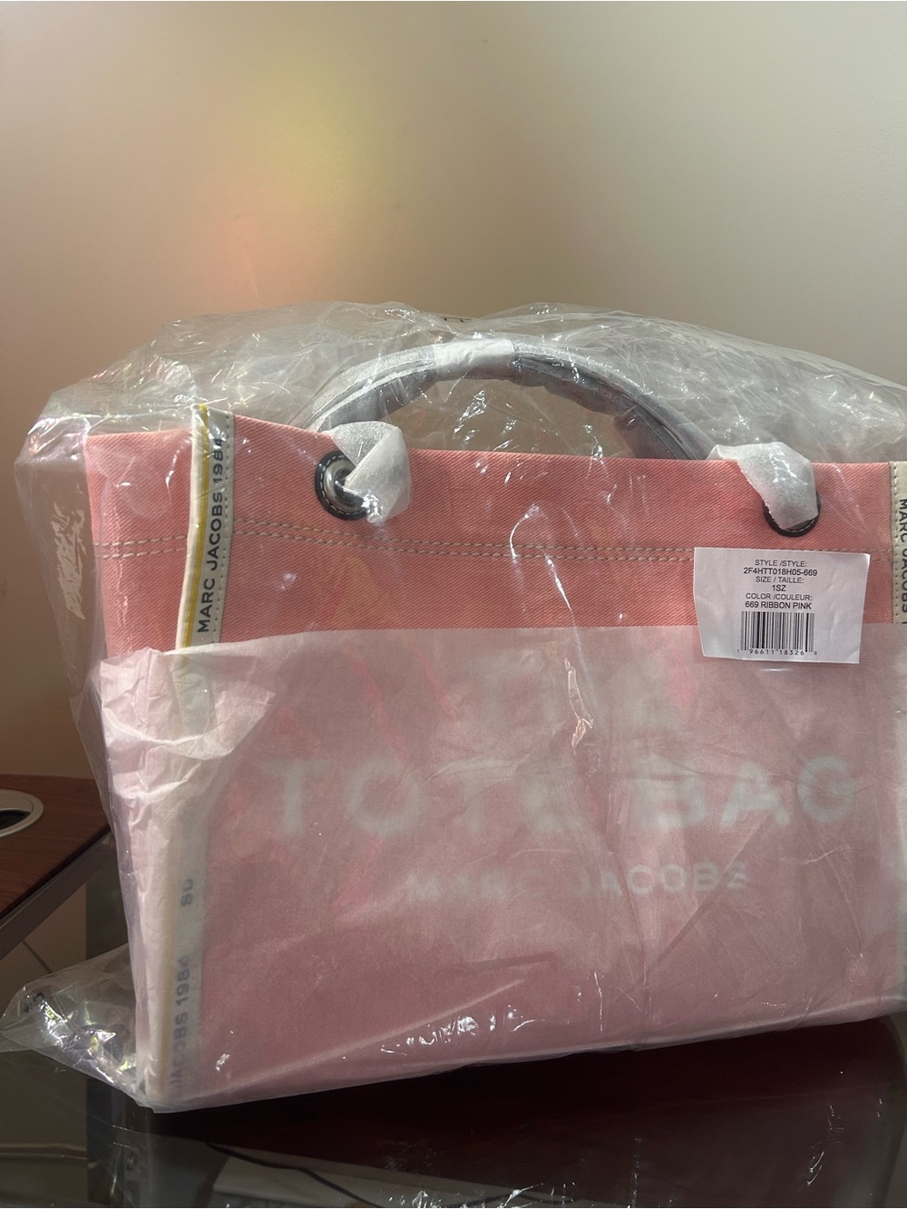 Marc Jacobs Pink Denim Tote with White Handles